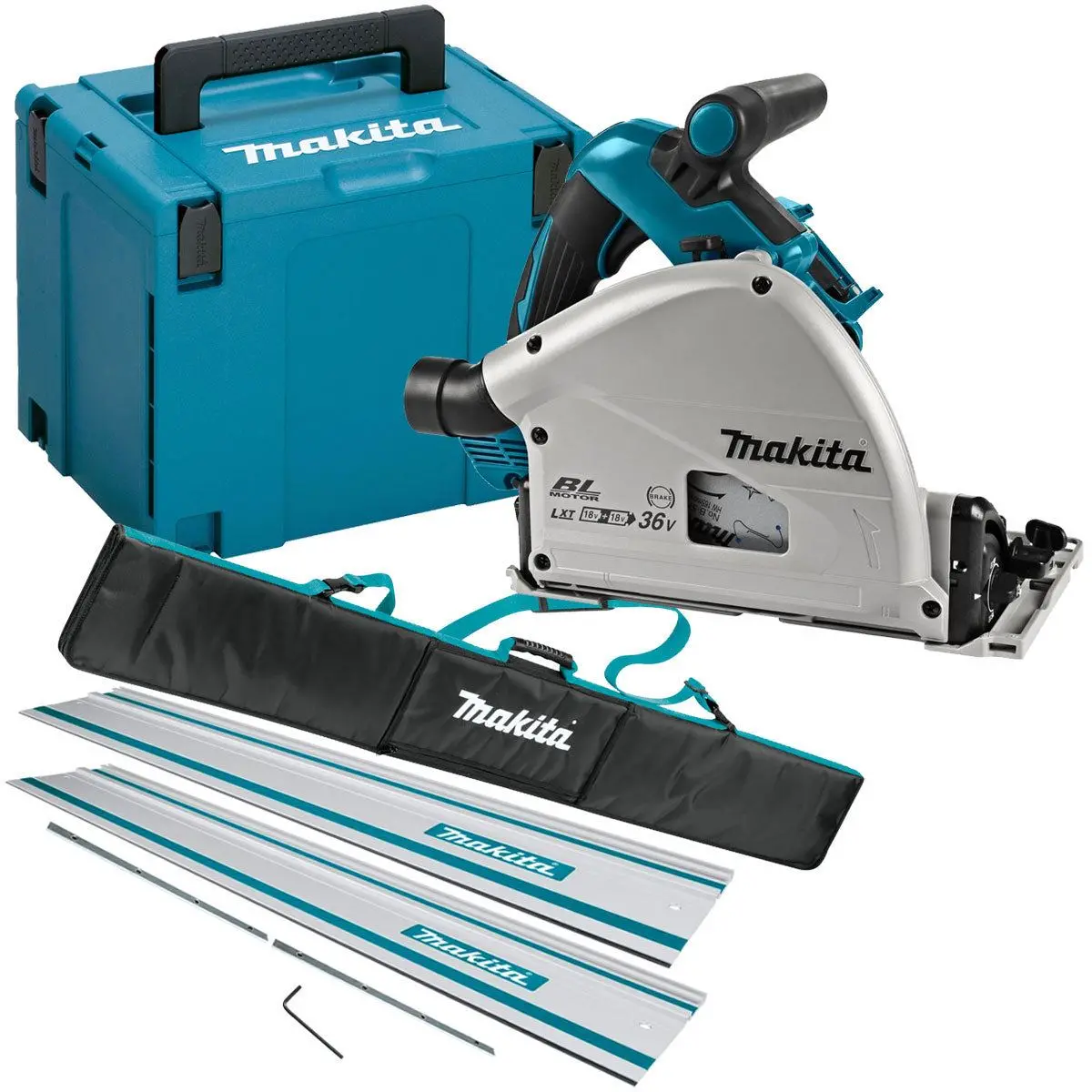 Makita Dsp601zju 36V Brushless Aws Plunge Saw With 2 X 1.5M Guide Rail & Case + Rail Bag 1
