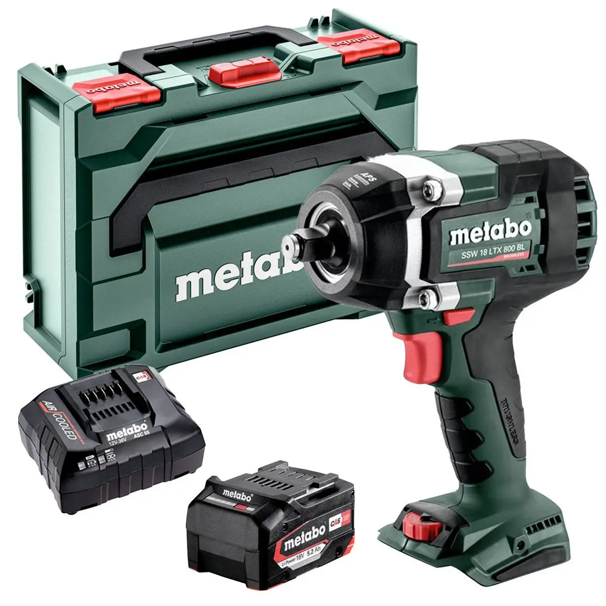 Metabo Ssw 18 Ltx 800 Bl 18V Brushless 1/2" Impact Wrench With 1 X 5.2Ah Battery Charger & Metabox 1