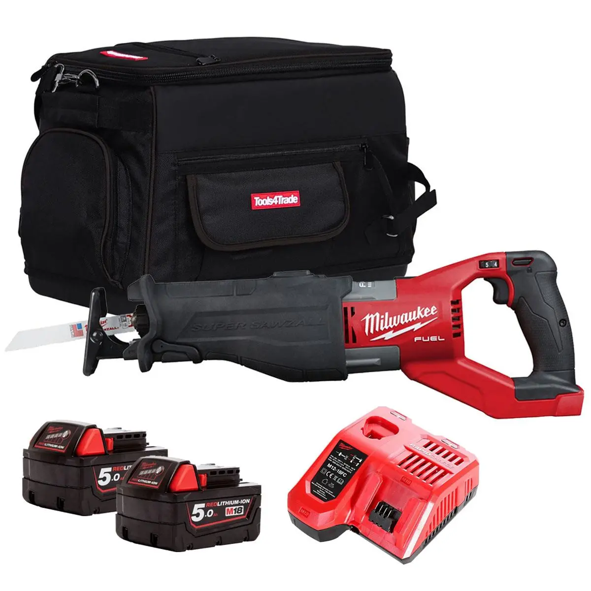 Milwaukee M18fsx-0 18V M18 Fuel Sawzall Reciprocating Saw With 2 X 5.0Ah Batteries Charger & Bag 1