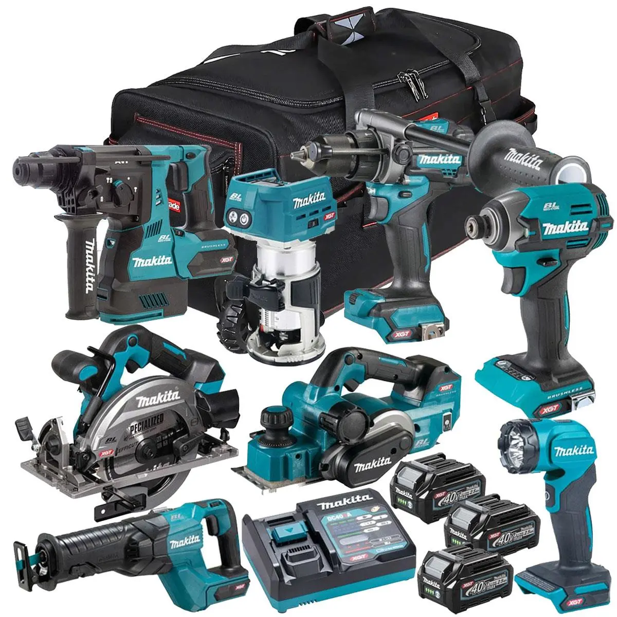 Makita 40V Xgt 8 Piece Brushless Power Tool Kit With 3 X 2.5Ah Battery T4tkit-16048 1