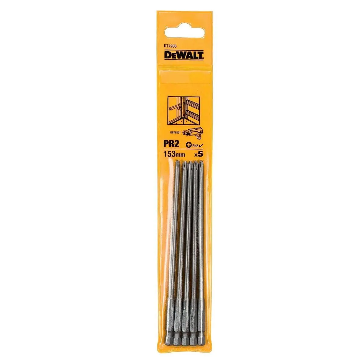 Dewalt 153Mm Pr2 Drywall Screwdriver Bits Pack Of 5 - Dt7206-Qz 1
