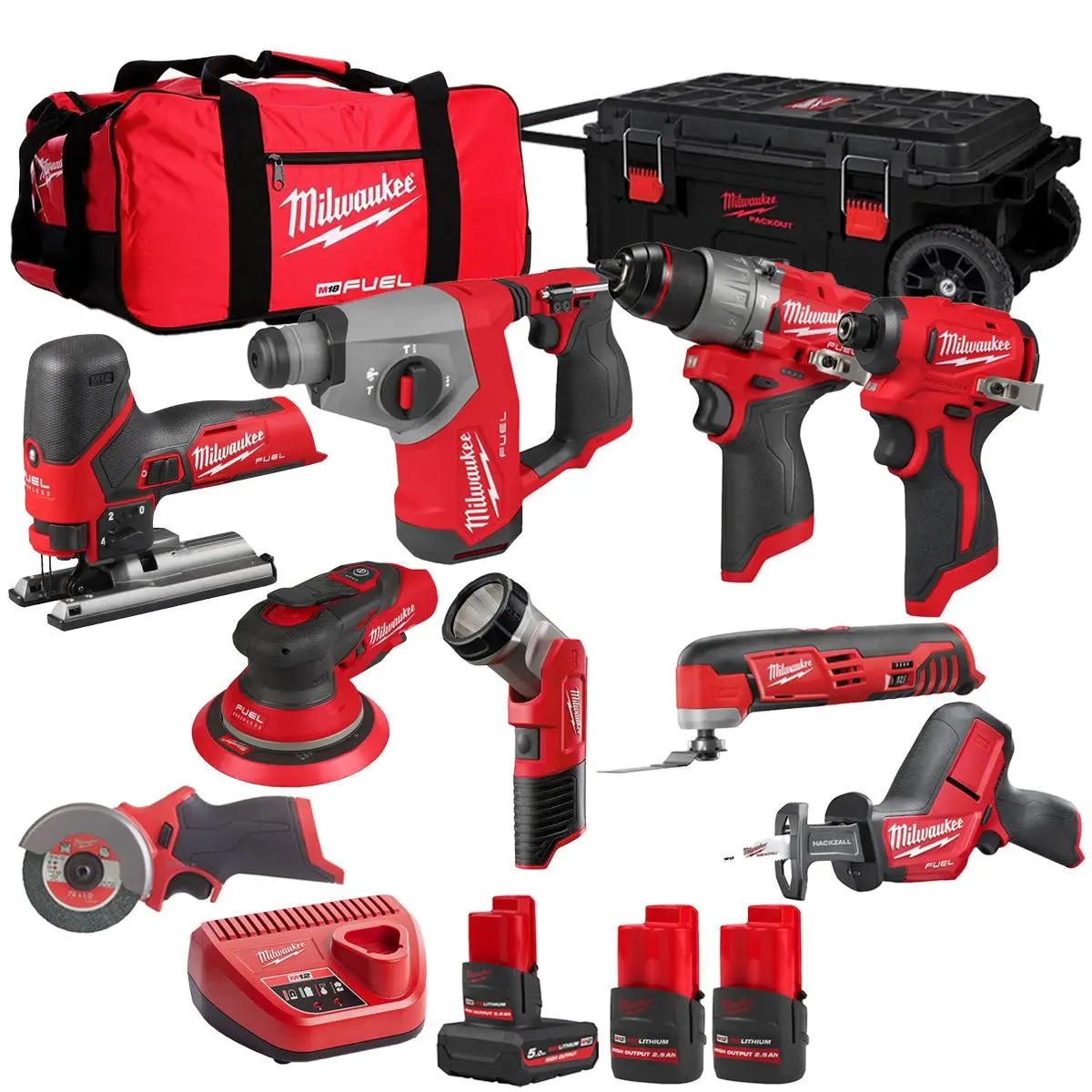 Milwaukee 12V 9 Piece Power Tool Kit With 3 X Batteries T4tkitm - 18498 1