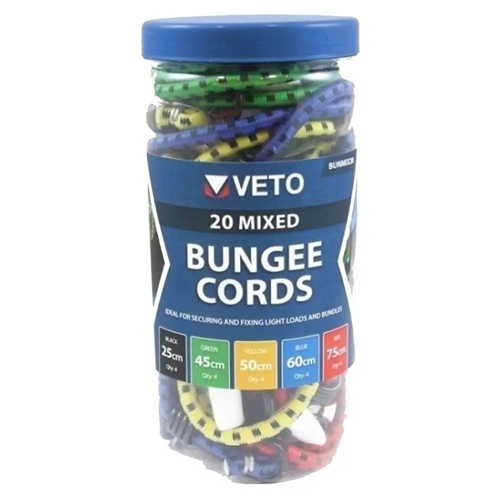 Timco 20Pcs Veto Standard Mixed Set Of Bungee Cords (20/Tube) Bunmix20 1
