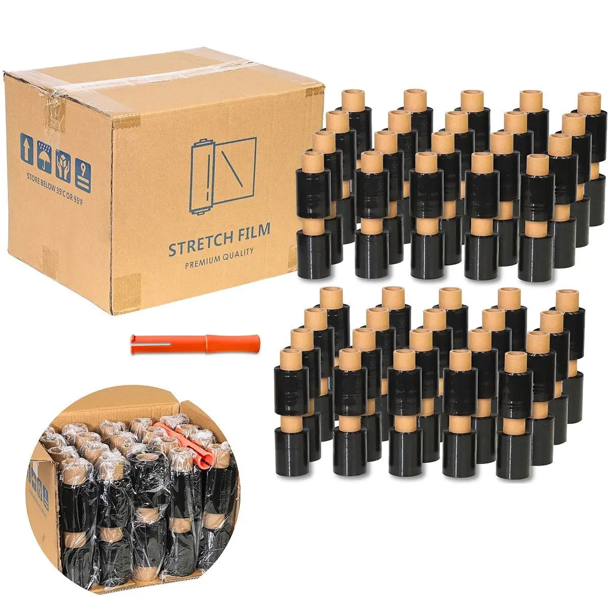 Black Pallet Wrap Parcel Packing Rolls Mini Stretch Film 100Mm X 150M Pack Of 40 1