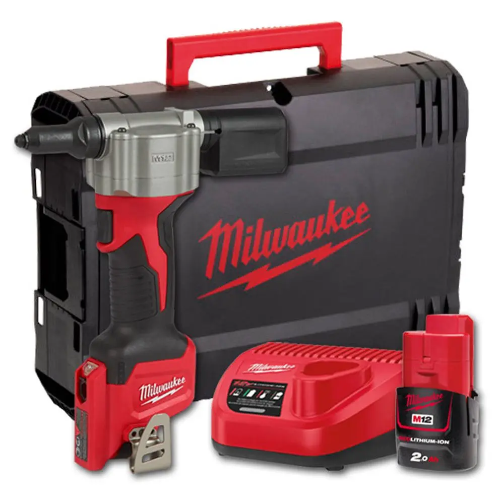 Milwaukee M12bprt-201X 12V Pop Rivet Gun With 2.0Ah Battery Charger In Case 4933464406 1
