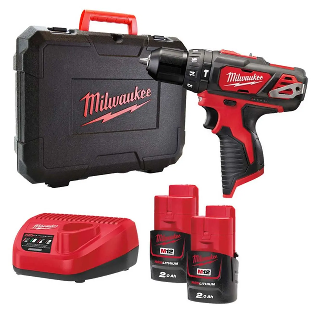 Milwaukee M12bpd-202C 12V Combi Drill With 2 X 2.0Ah Batteries Charger & Case 4933443889 1