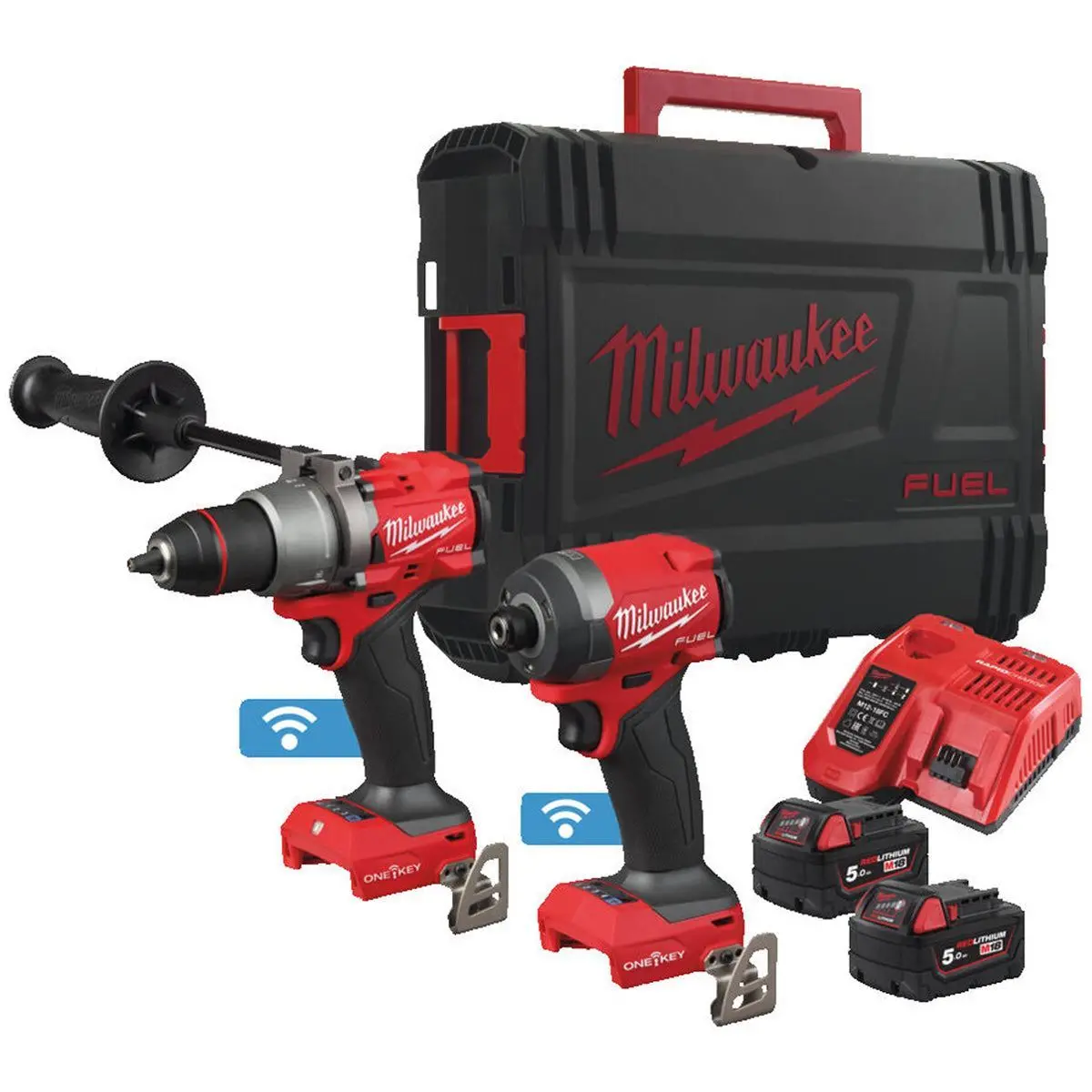 Milwaukee M18onepp2a3-502X 18V Fuel Brushless Combi Drill & Impact Driver With 2 X 5.0Ah Battery Charger & Case - 4933493245 1