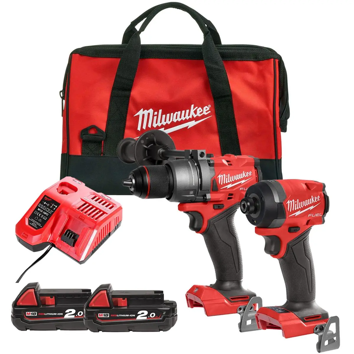 Milwaukee M18fpp2a9-502B M18 Fuel 18V Brushless Twin Kit With 2 X 2.0Ah Battery, Charger & Bag 1