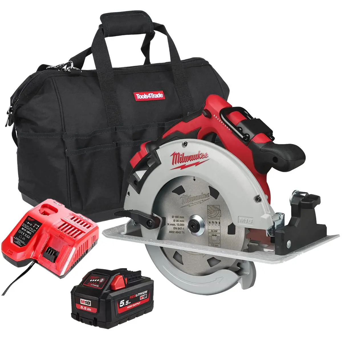 Milwaukee M18blcs66-0 18V Brushless 190Mm Circular Saw With 1 X 5.5Ah Battery Charger & Bag 1