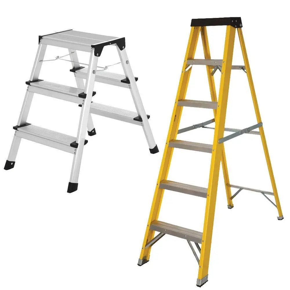 Excel Heavy Duty Fibreglass 6 Tread Ladder With 3 Step Hop Up Ladder 1