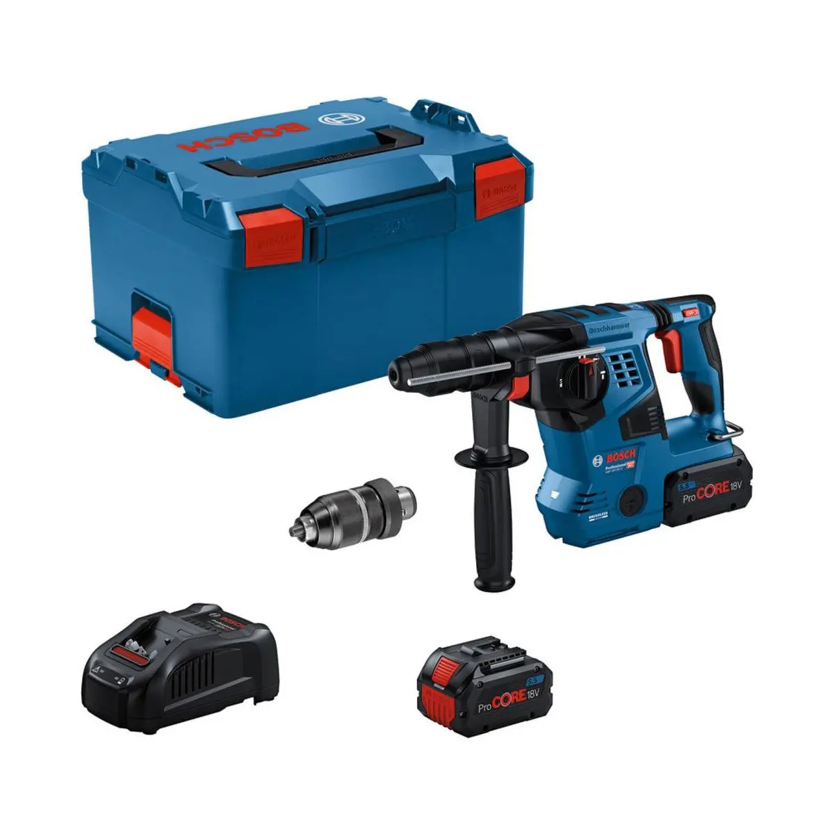 Bosch Gbh 18V-28 Cf Sds-Plus Rotary Hammer With 2 X 5.5Ah Batteries & Charger In Case 0611921075 1