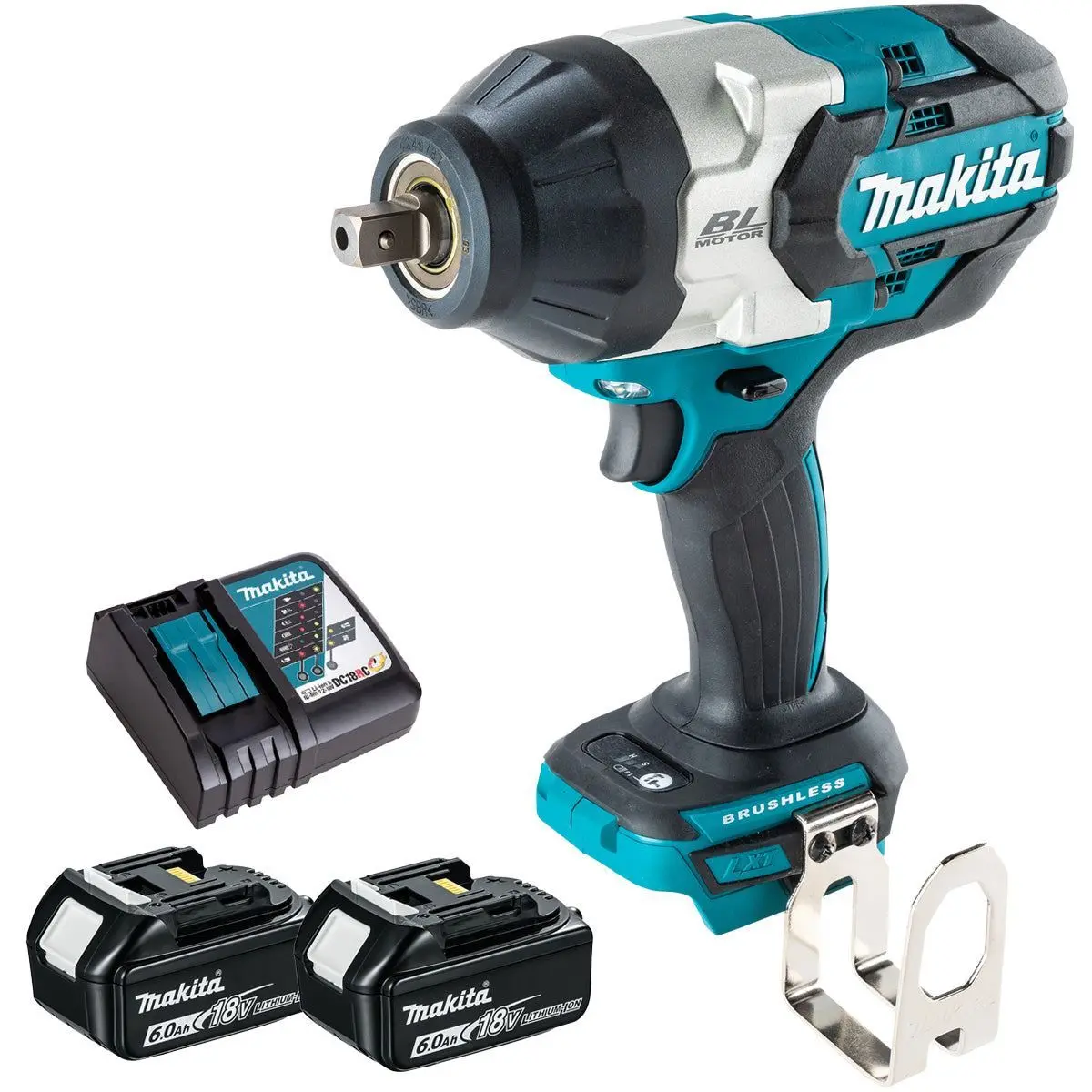 Makita Dtw1004z 18V Brushless 1/2" Impact Wrench With 2 X 6.0Ah Battery & Charger 1