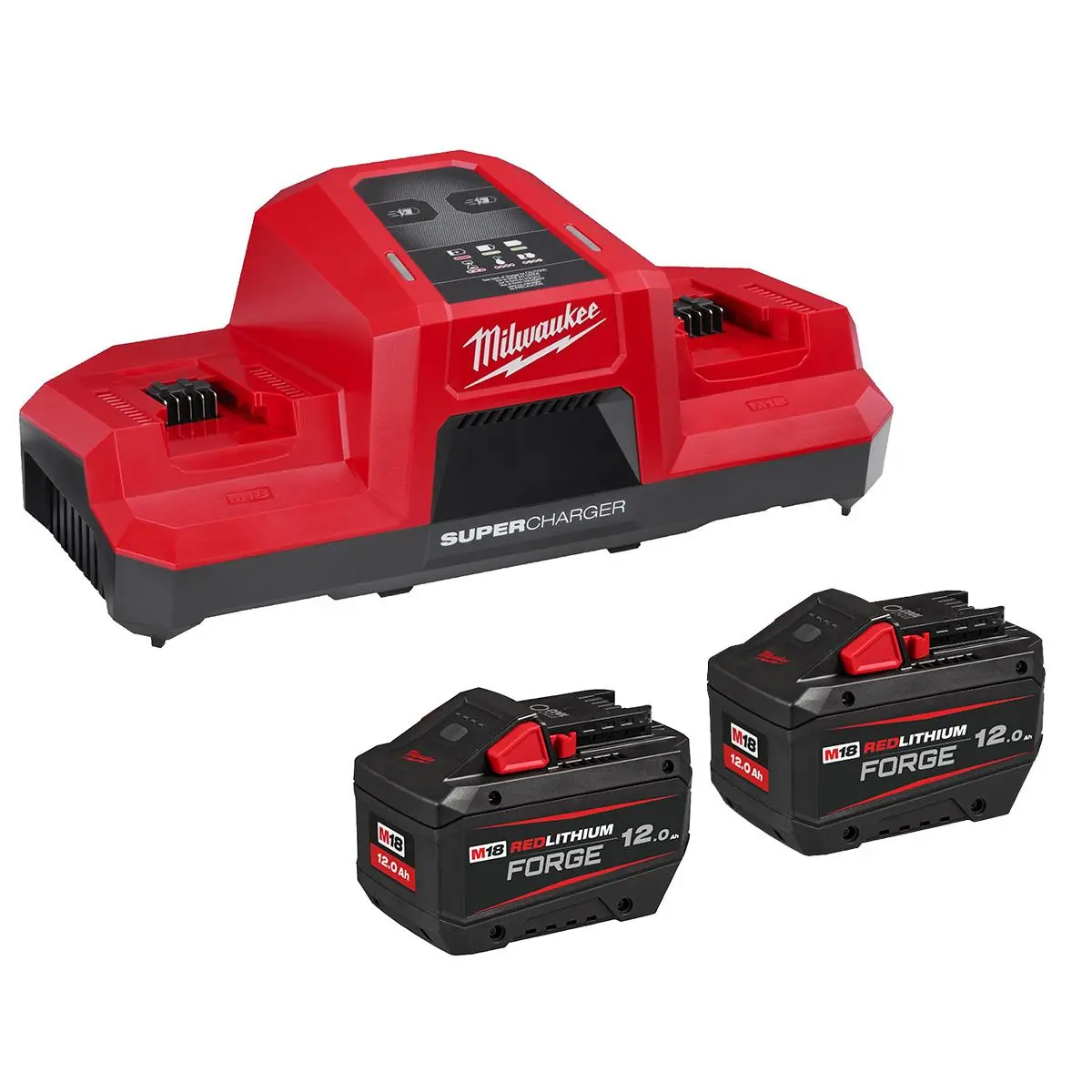 Milwaukee M18fnrg-122 18V M18 Forge 2 X 12.0Ah Batteries & Dual Bay Super Charger Pack 4933498615 1