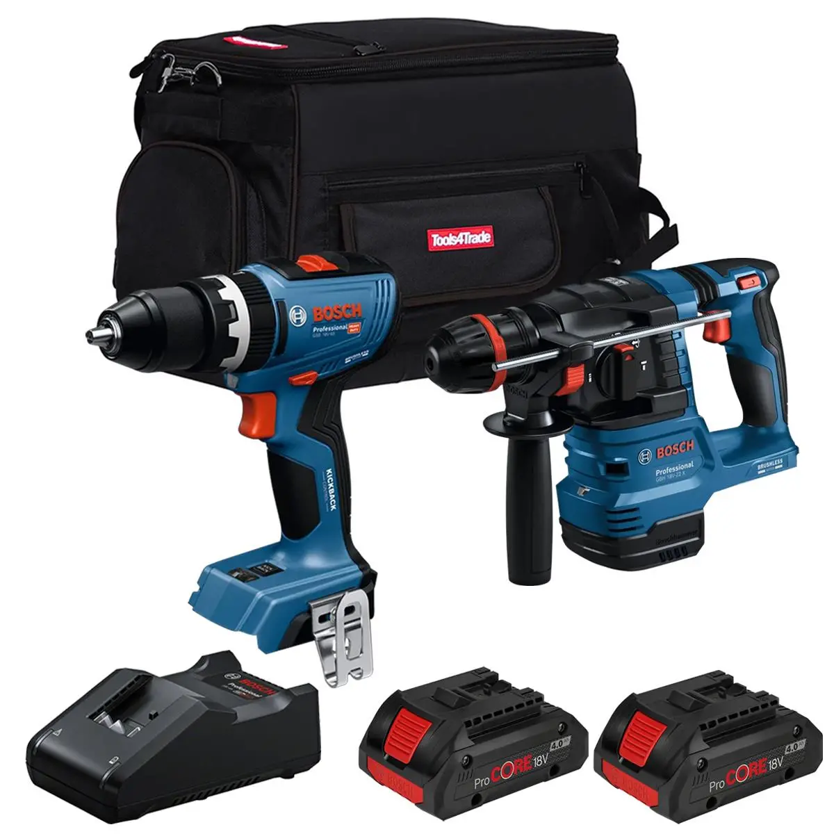 Bosch 18V Brushless Hammer Drill & Combi Drill With 2 X 4.0Ah Battery Charger & Bag T4tkit-28120 1