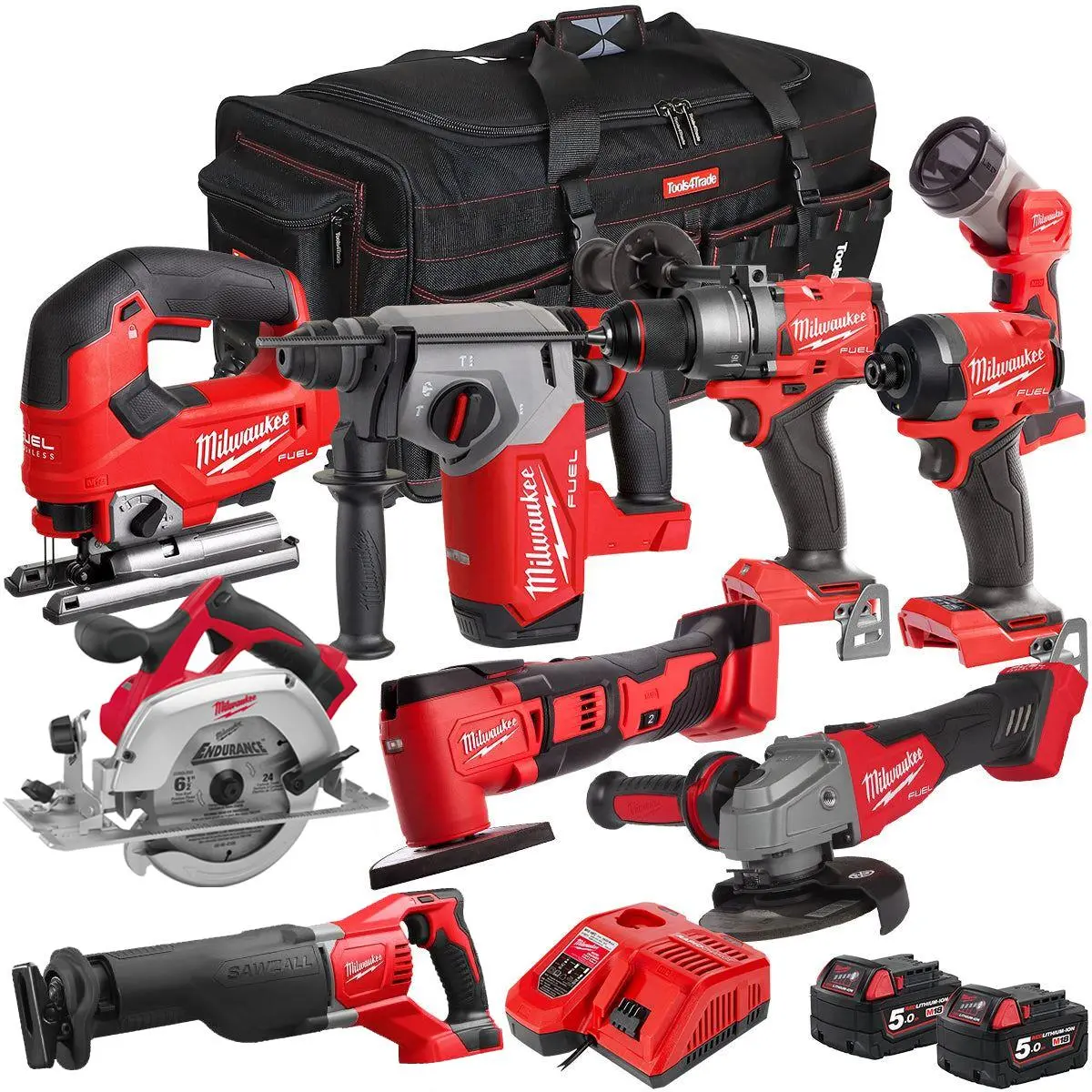 Milwaukee 18V 9 Piece Combo Kit With 2 X 5.0Ah Battery & Charger T4tkit-32231 1