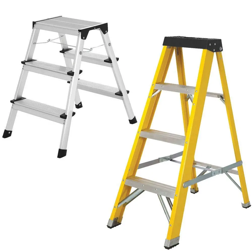 Excel Heavy Duty Fibreglass 4 Tread Ladder With 3 Step Hop Up Ladder 1