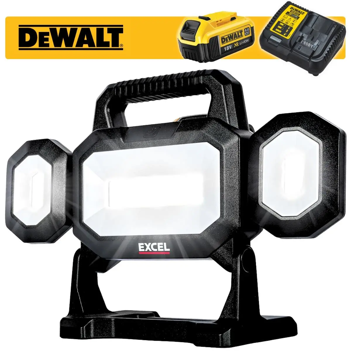 Excel 18V Led Work Light 5000 Lumens With Dewalt 1 X 4.0Ah Battery & Charger 1
