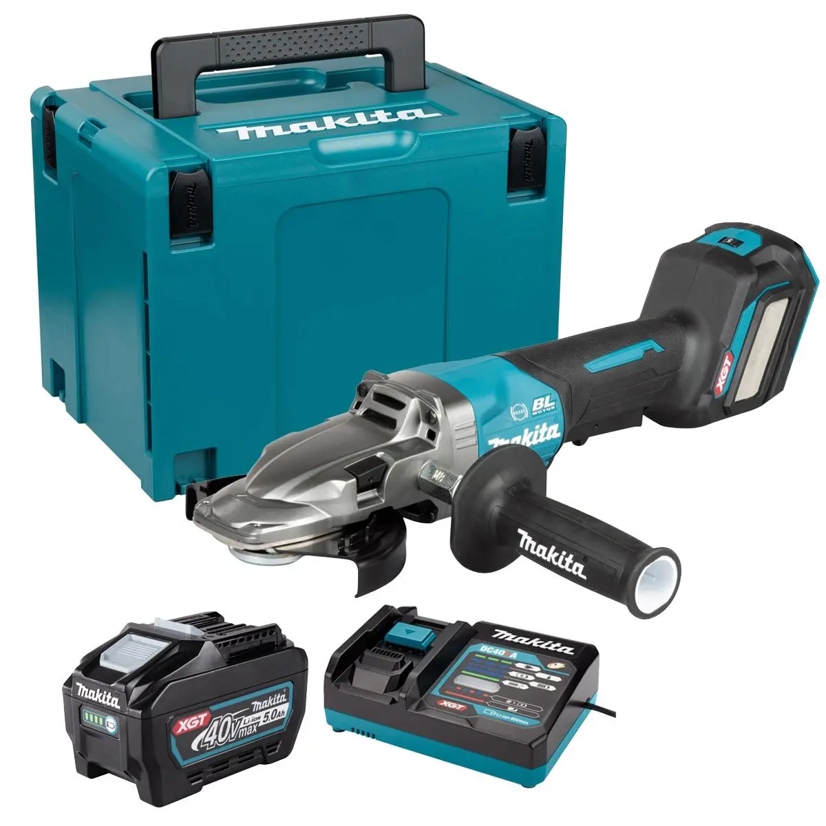 Makita Ga056gz01 40V Max Xgt Brushless Angle Grinder With 1 X 5.0Ah Battery Charger & Case 1