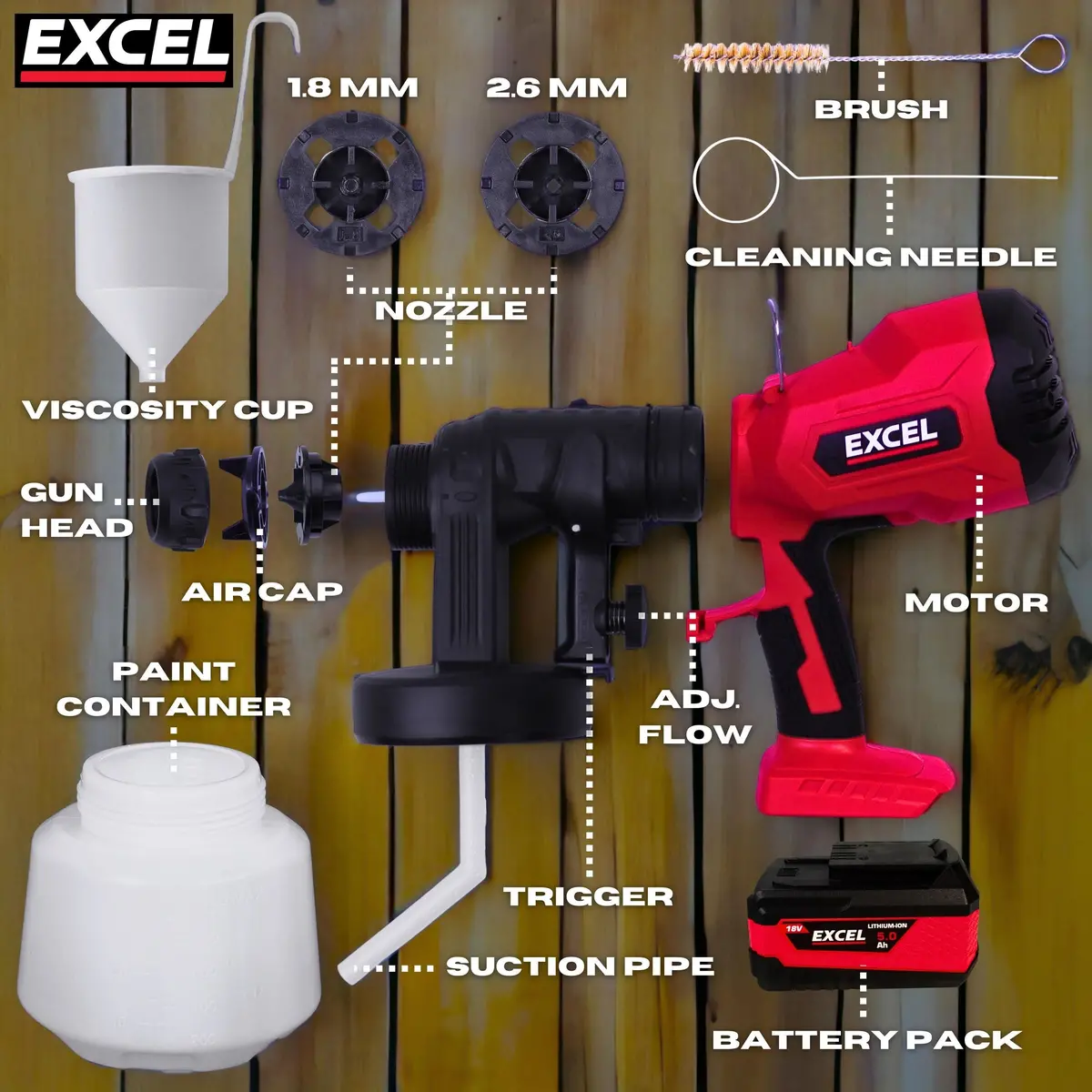 Excel 18V Cordless 1000Ml Spray Gun Body Only (Battery & Charger Not Included) 2