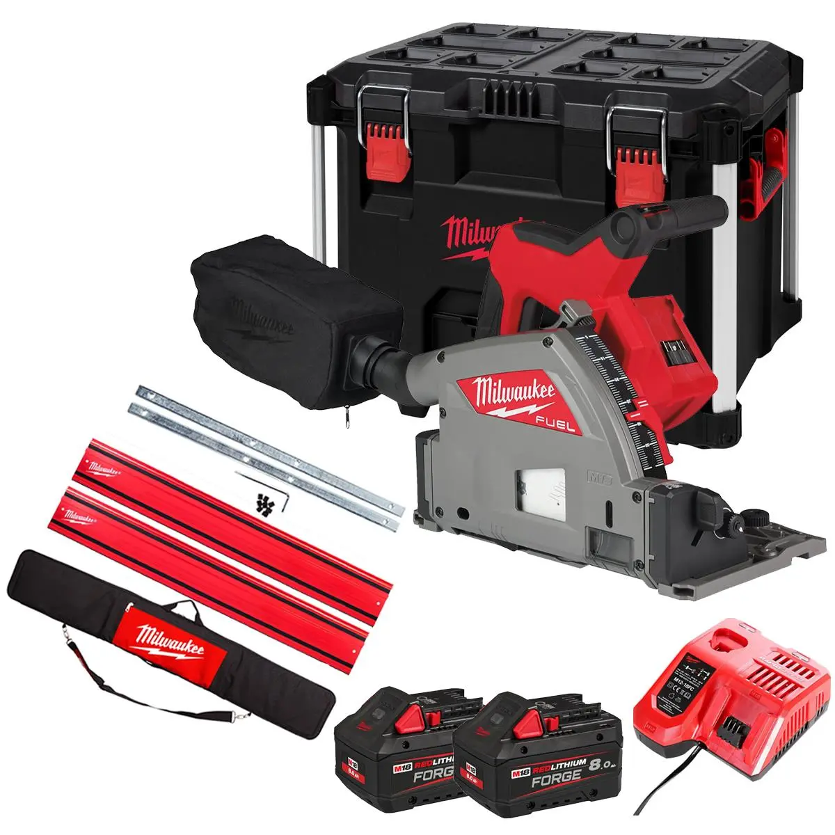Milwaukee M18fps55-0Peb 18V 165Mm Fuel Brushless Plunge Saw With 2 X 8.0Ah Battery & Guide Rail Kit 1