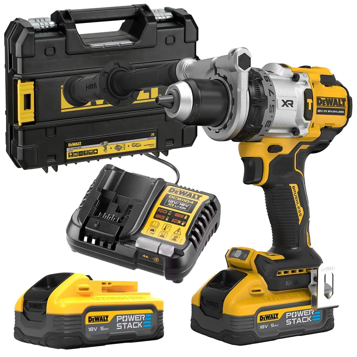 Dewalt Dcd1007h2t-Gb 18V Xr Brushless Combi Drill With 2 X 5.0Ah Powerstack Batteries, Charger & Case 1