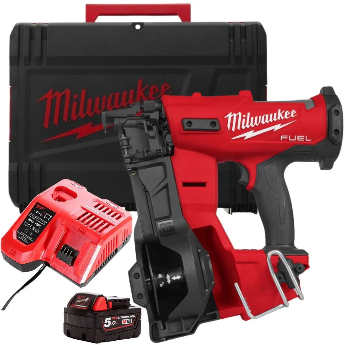 Milwaukee M18frcn45-0X 18V Fuel Brushless Roofing Coil Nailer With 1 X 5.0Ah Battery Charger & Case 1
