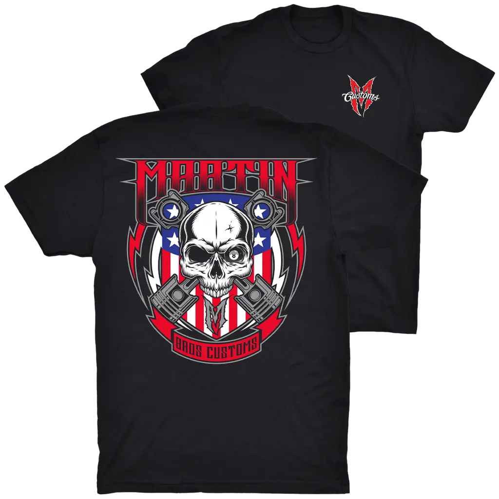 Men's Red, White And Blue Skull And Pistons 1
