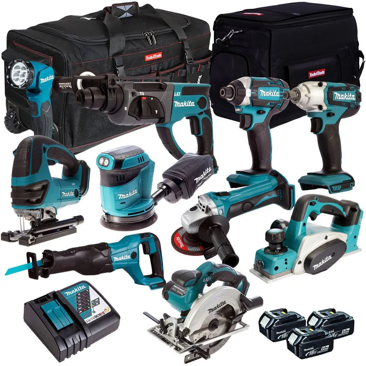 Makita 10 Piece Power Tool Kit 18V Lxt 3 X 5.0Ah Batteries T4tkit-263 1