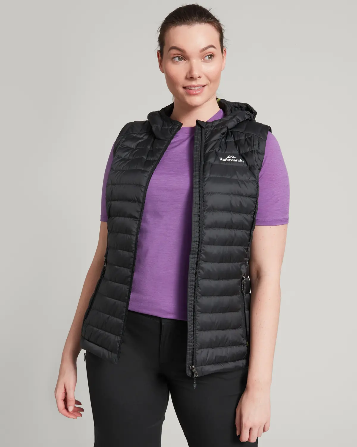 Women's Heli Hooded Down Vest - Black 1
