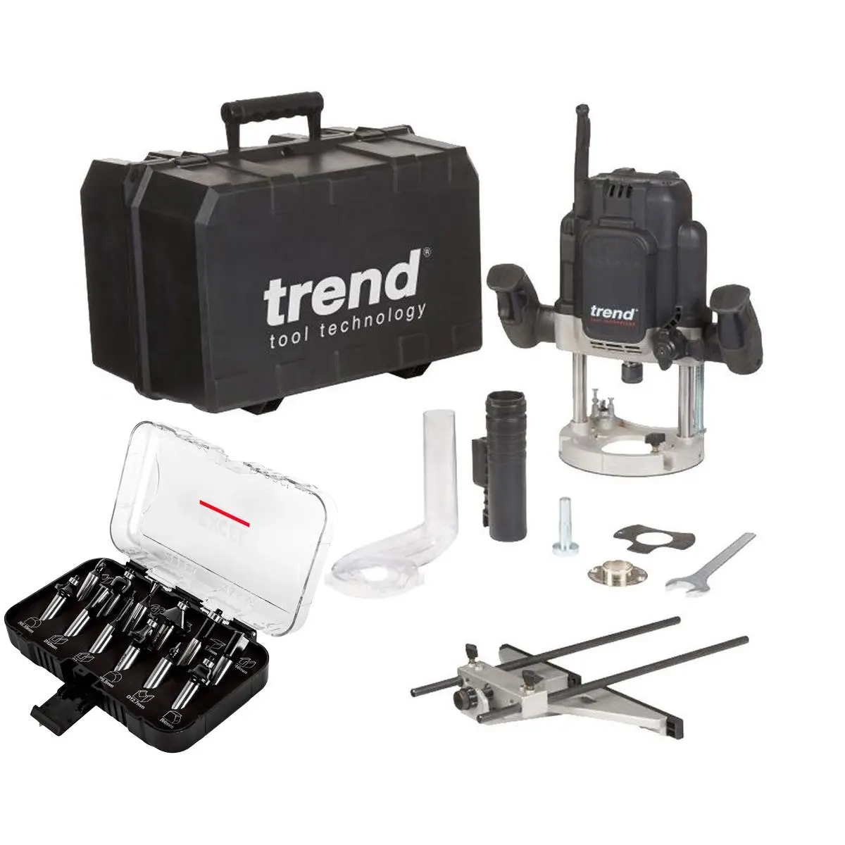 Trend T12ek 1/2" Variable Speed Plunge Router 2300W 240V With 12 Piece Set 1
