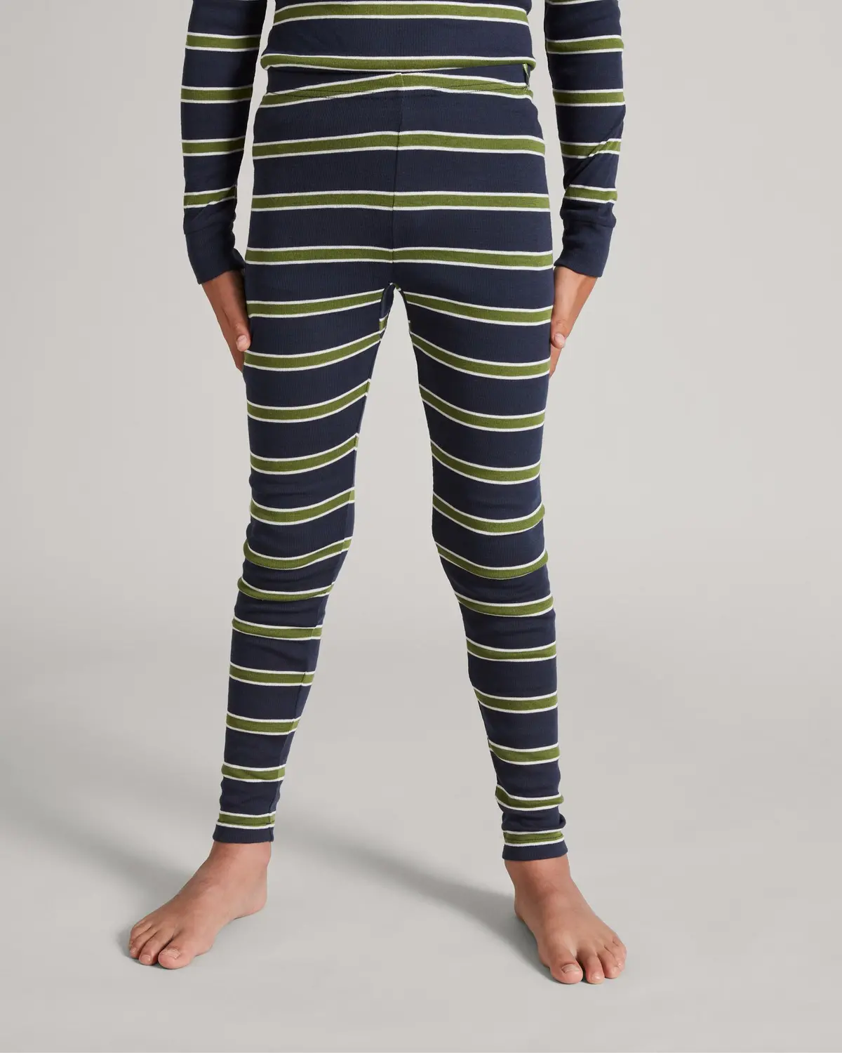 Kids' Kmdcore Long John Pants - Thyme/Midnight Navy Stripe 1