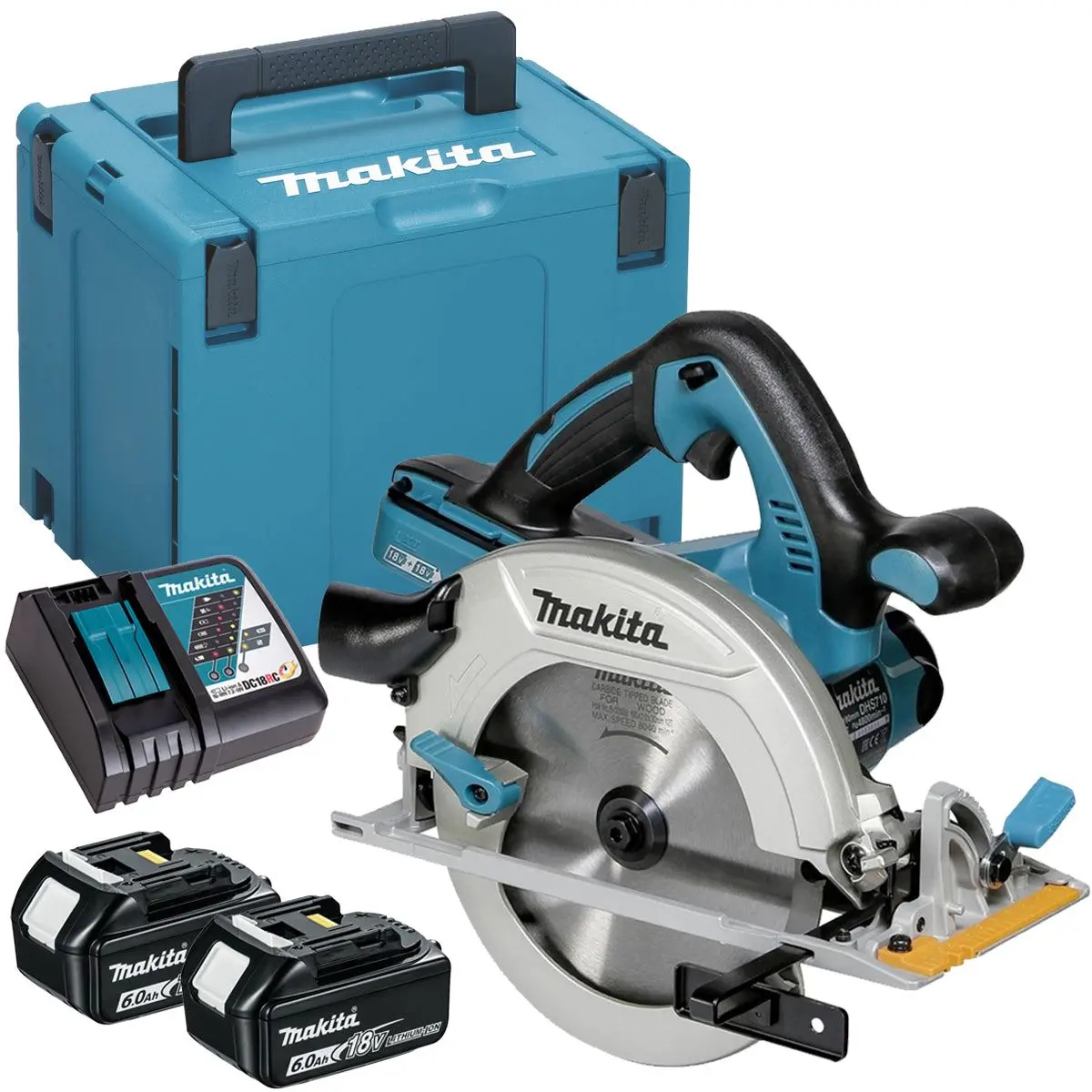 Makita Dhs710zj 36V 190Mm Circular Saw With 2 X 6.0Ah Batteries, Charger & Case 1
