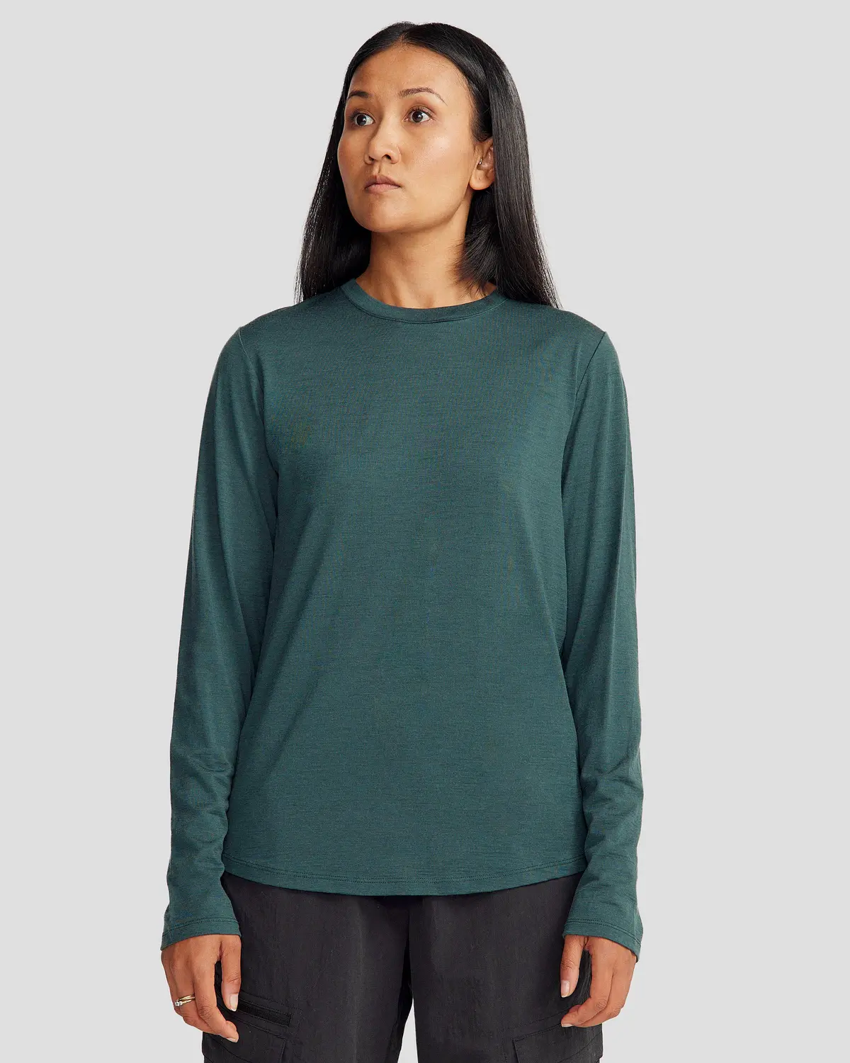 Women's 100% Merino Long Sleeve Crew Top - Deep Forest 1