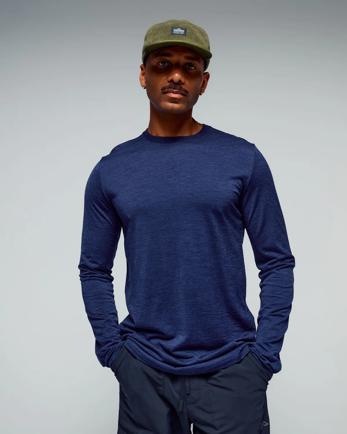 Men's 100% Merino Long Sleeve Crew Top - Midnight Navy Marle 1