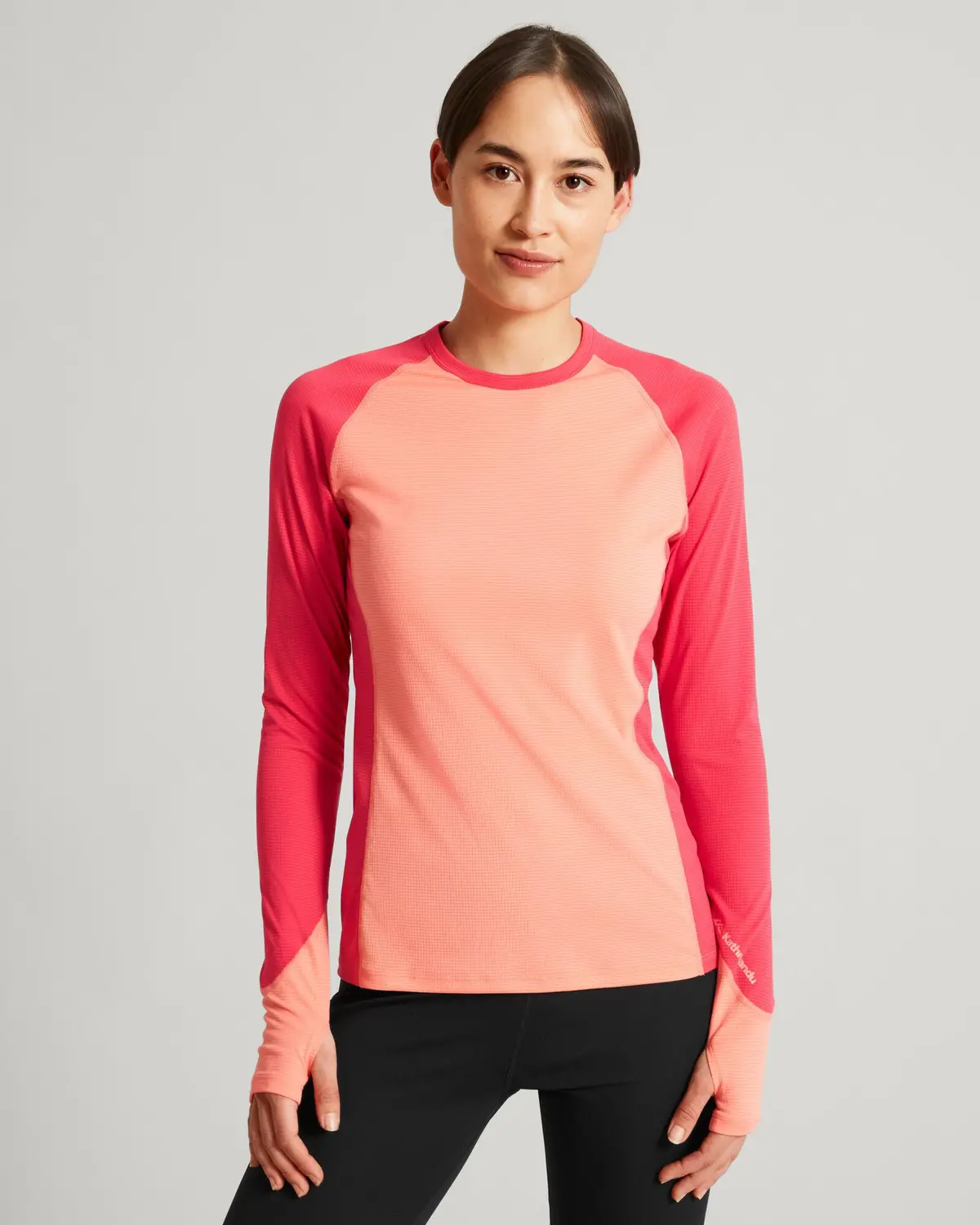 Kmdaction Women's Long Sleeve Top - Deep Coral/Blush Pink 1