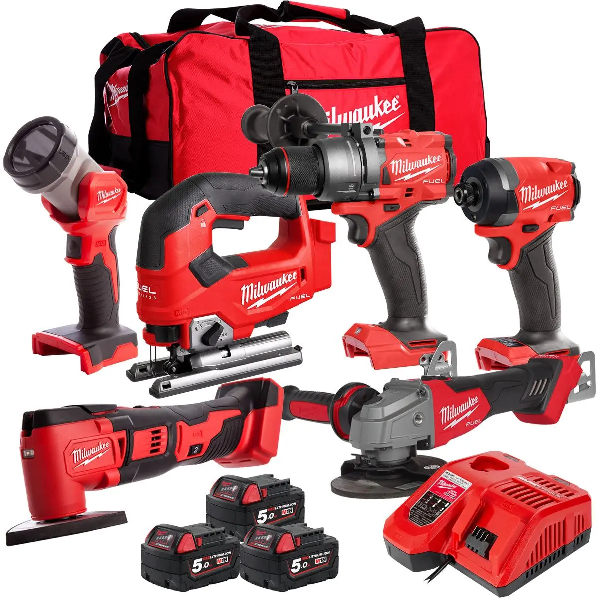 Milwaukee 18V 6 Piece Power Tool Kit With 3 X 5.0Ah Batteries T4tkitm-99 1