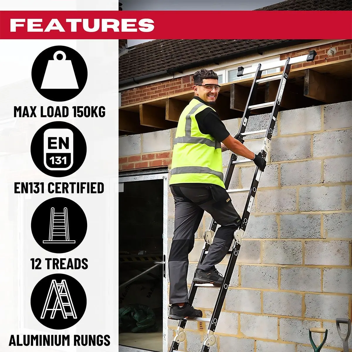 Excel 12 Tread Steel Multi-Purpose Combination Ladder With Platform 2