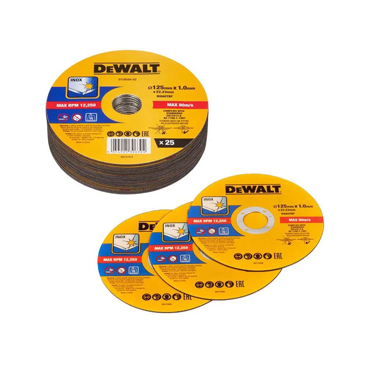 Dewalt 125Mm Metal Bonded Thin Cutting Discs Pack Of 25 Dt20594-Qz 1