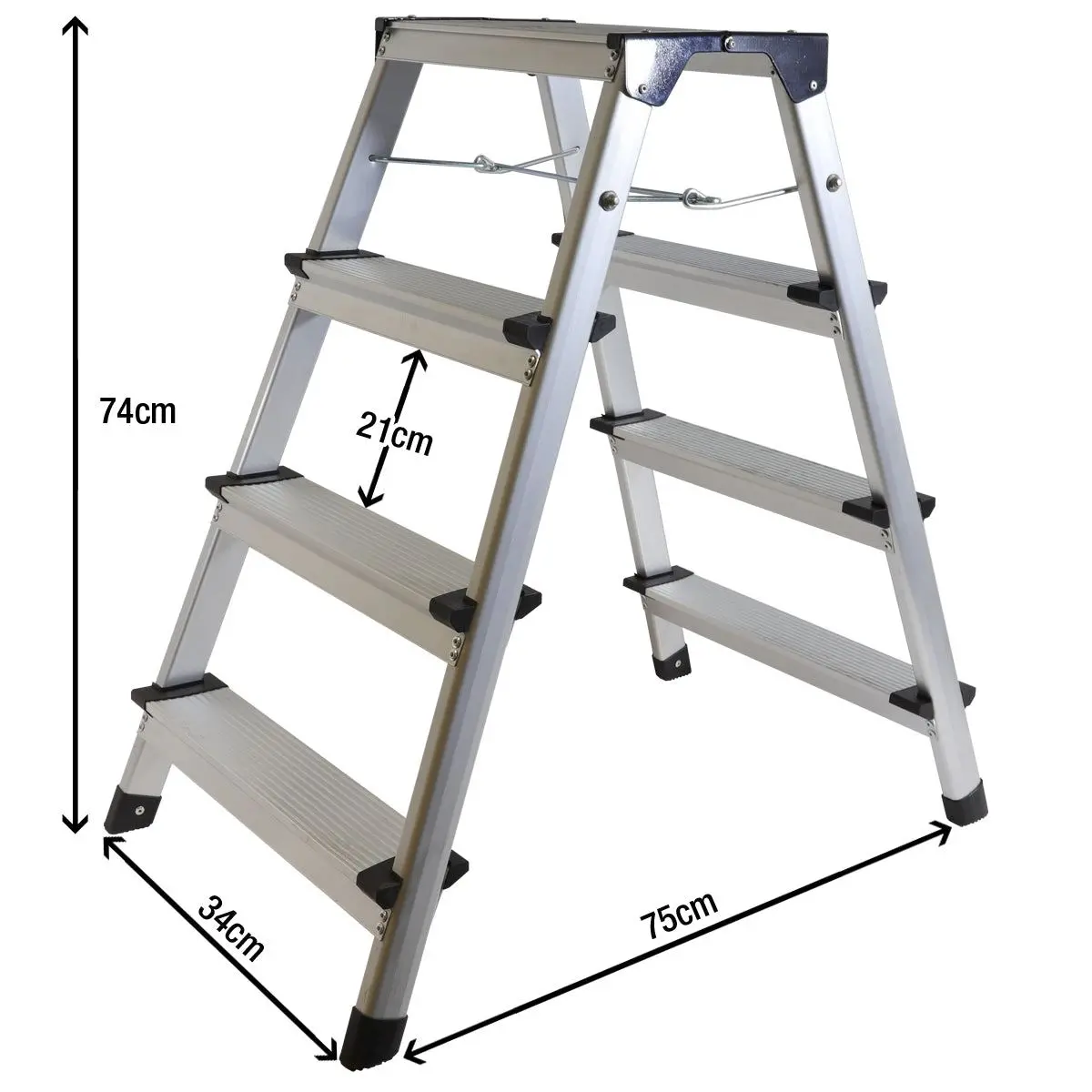 Excel Aluminium Stool Ladder 4 Tread Heavy Duty Folding Hop Up 745Mm X 465Mm 1