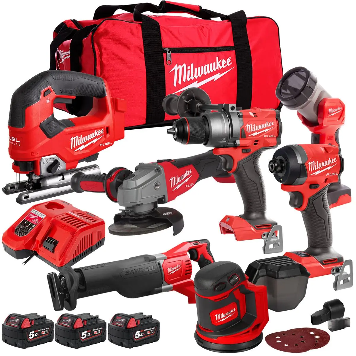 Milwaukee 18V 7 Piece Power Tool Kit With 3 X 5.0Ah Batteries T4tkitm-92 1