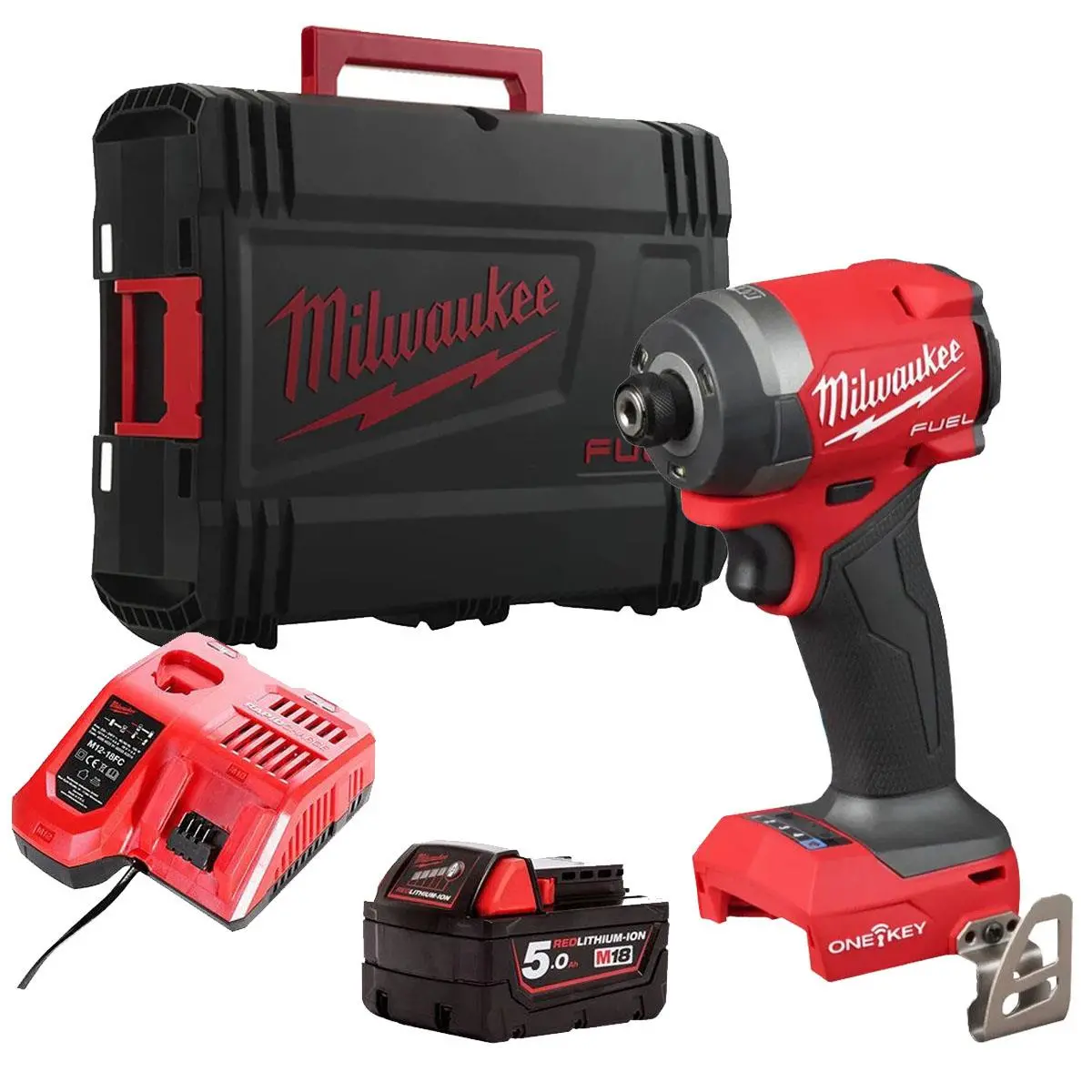 Milwaukee M18oneid3-0X 18V Fuel One-Key Brushless 1/4" Impact Driver With 1 X 5.0Ah Battery Charger & Empty Tool Box (Without Inlay) 1