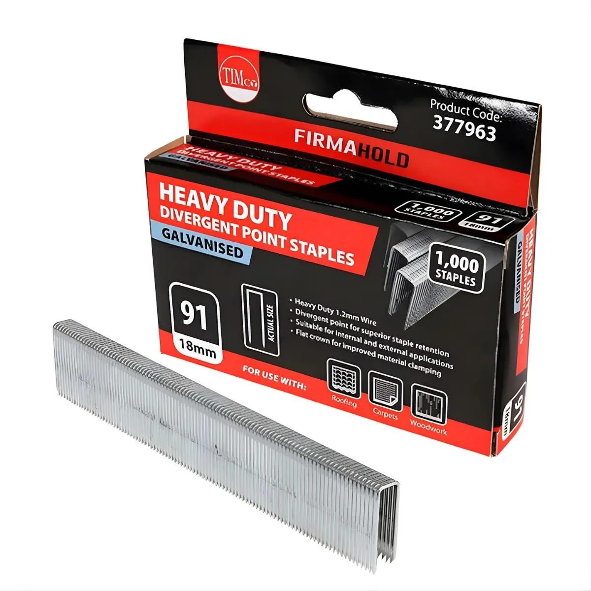 Firmahold 18Mm Heavy Duty Divergent Point Galvanised Staples Pack Of 1000 - 377963 1