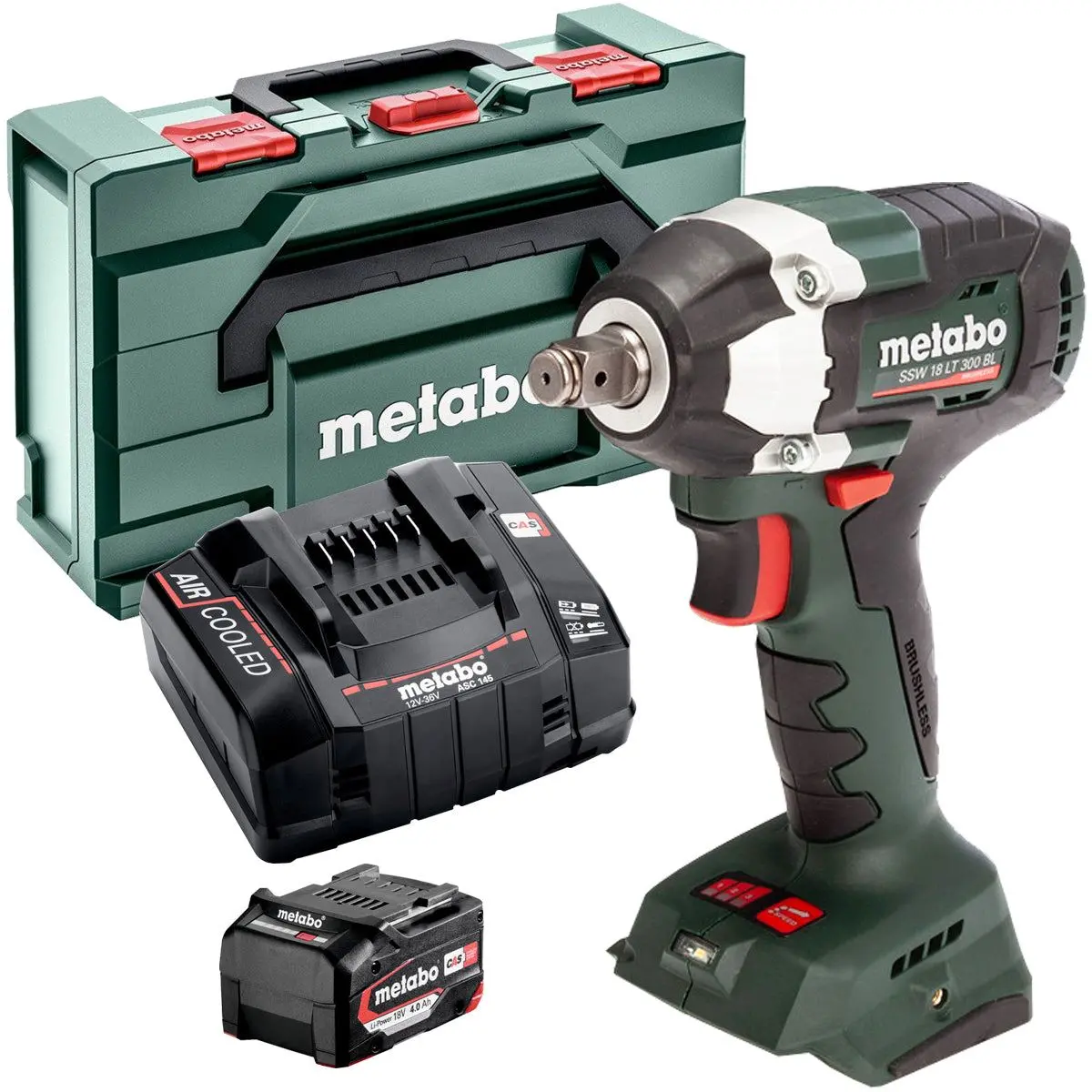 Metabo Ssw 18 Lt 300 Bl 18V Brushless 1/2" Impact Wrench With 1 X 4.0Ah Battery Quick Charger & Metabox 1