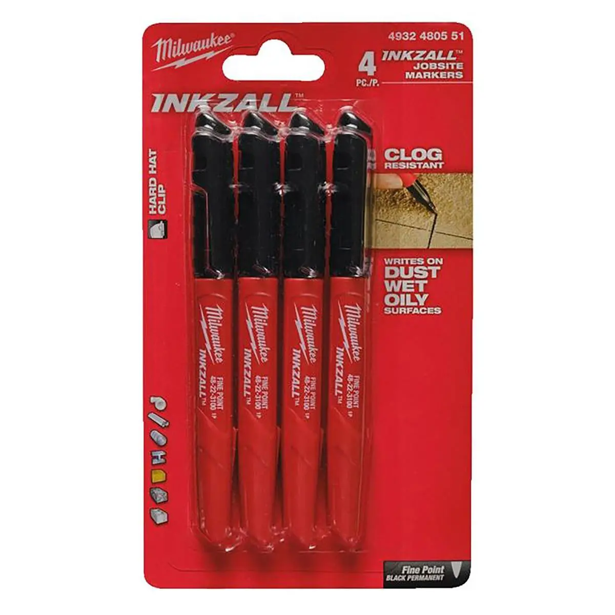 Milwaukee Inkzall Markers Black 4 Pieces Set 4932480551 1
