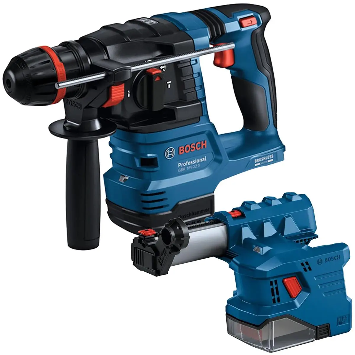 Bosch Gbh 18V-22 X 18V Brushless Sds+ Rotary Hammer With Gde 18V-12 Dust Extractor Attachment 1