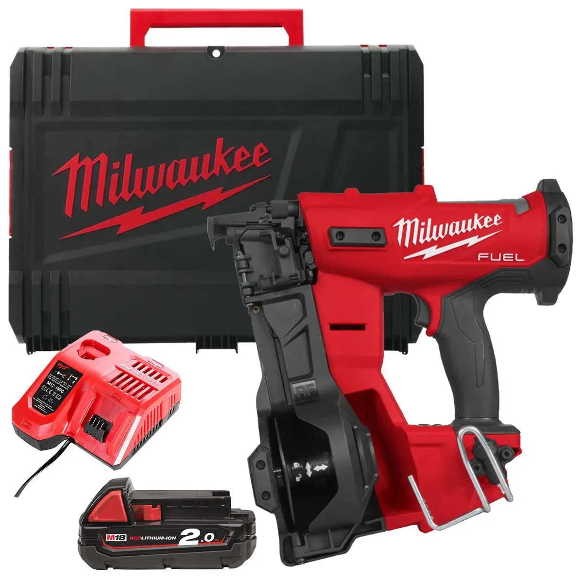 Milwaukee M18frcn45-0X 18V Brushless Roofing Coil Nailer With 1 X 2.0Ah Battery Charger & Case 1