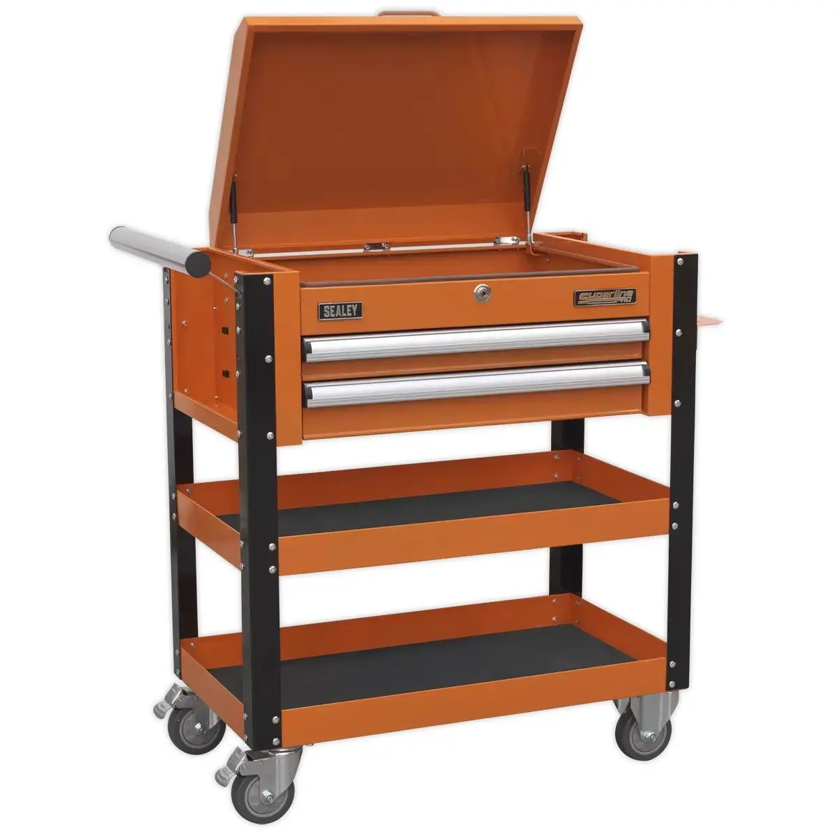 Sealey Ap760mo Heavy-Duty Mobile Tool Parts Trolley 2 Drawers Lockable Top Orange 1
