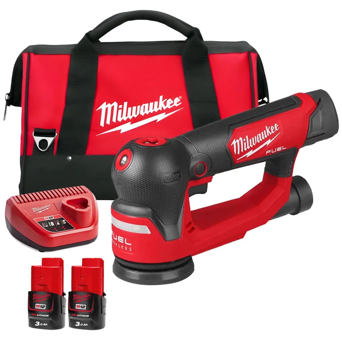 Milwaukee M12fsdr75-0B 12V Brushless 75Mm Random Orbit Sander With 2 X 3.0Ah Batteries Charger & Bag 1