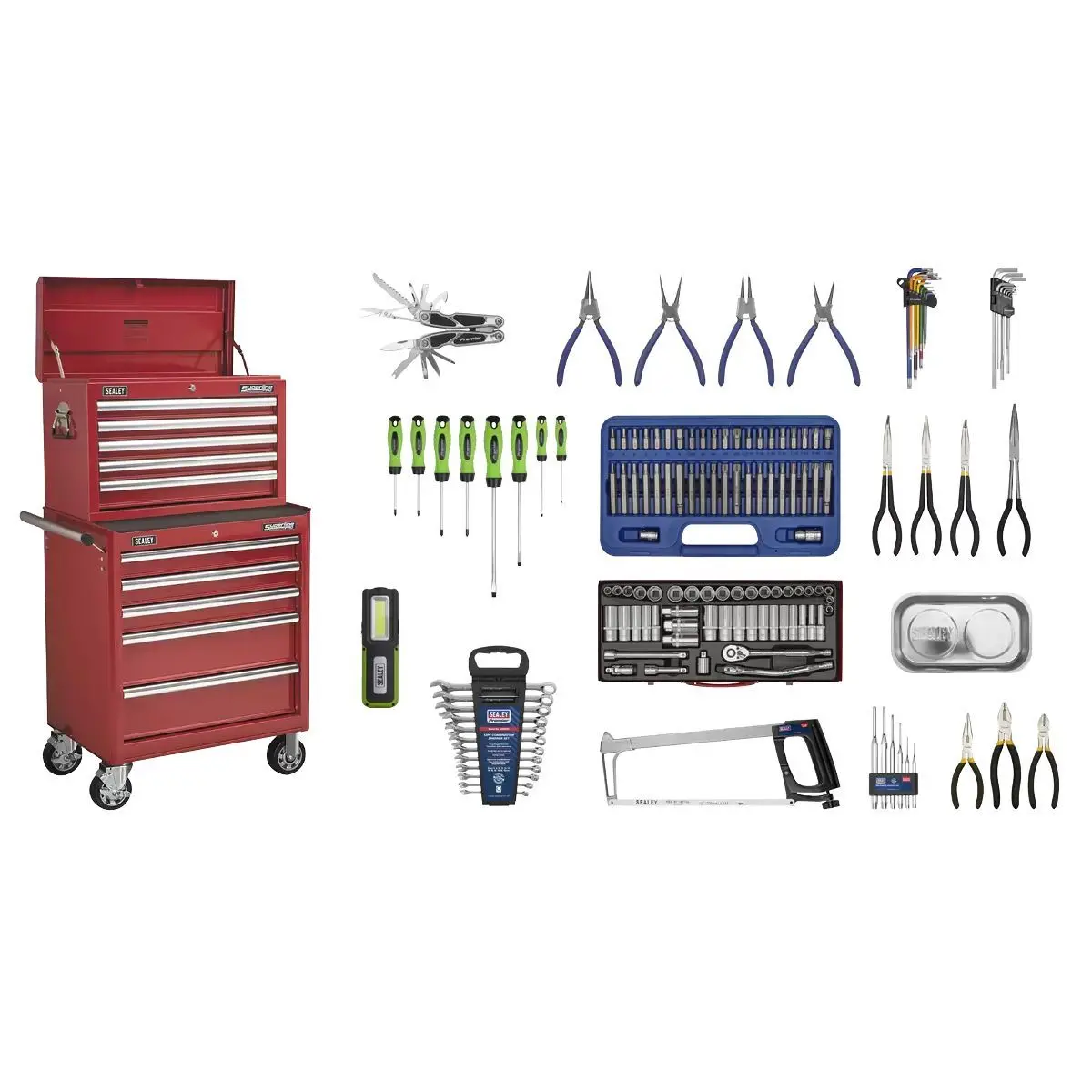 Sealey Apcombobbtk55 10 Drawer Top Chest With 148Pc Tool Kit Red 1