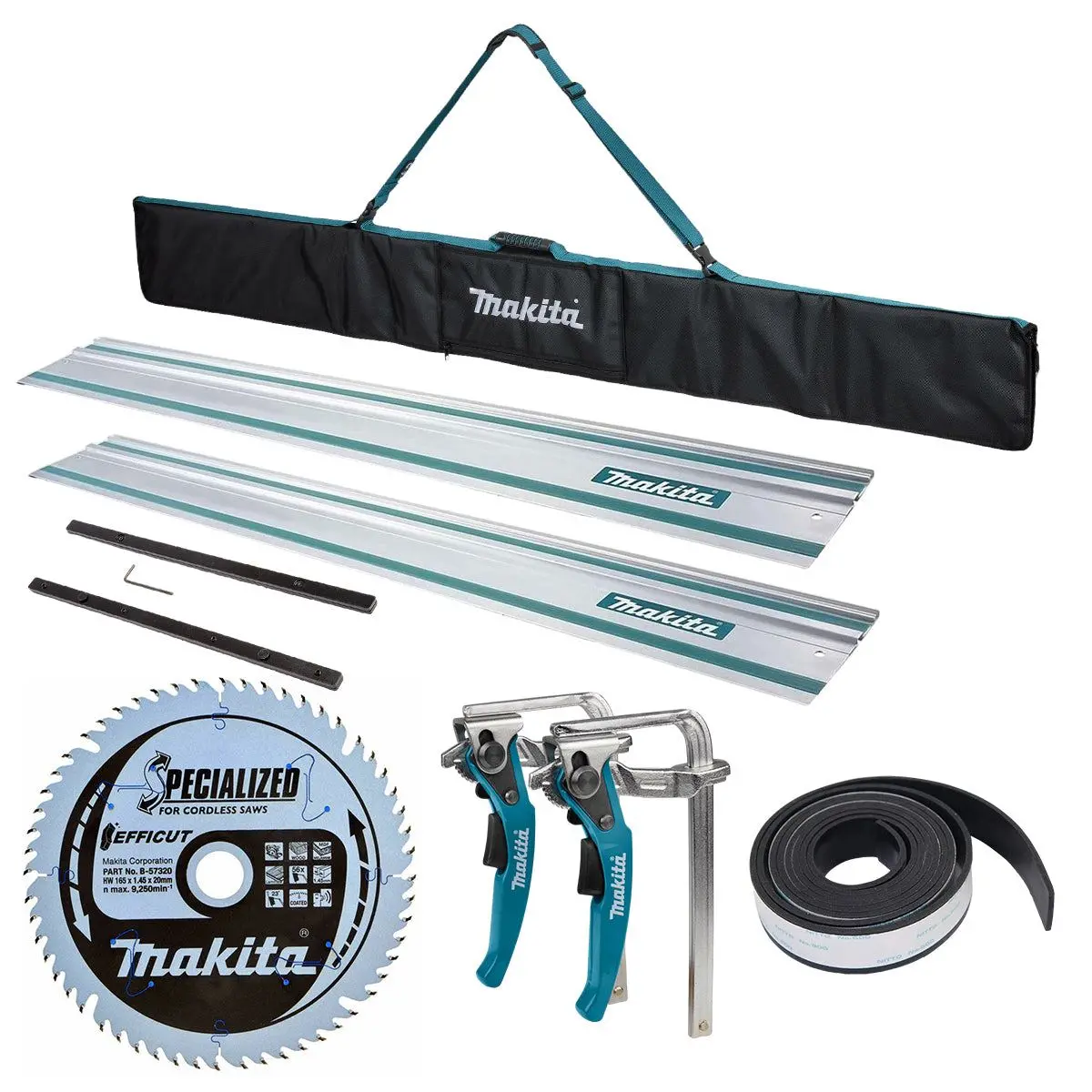 Makita 199141-8 1.5M Plunge Saw Guide Rail With Connector, Bag, Clamp Set, 56T Blade, Rubber 1